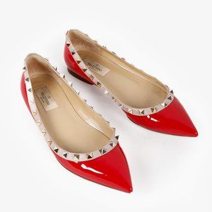 Valentino Red Rockstud Leather Point-Toe Flats